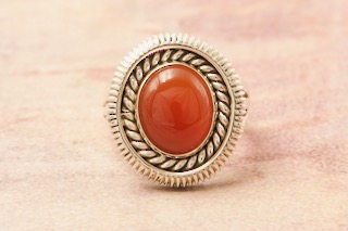 Artie Yellowhorse Genuine Carnelian Sterling Silver Navajo Ring